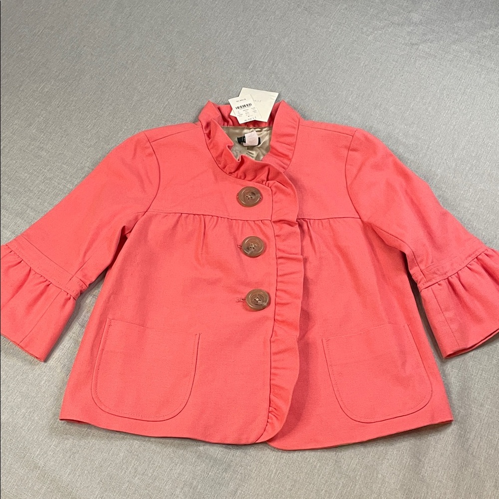 NWT J Crew Fiona Salmon Coral Pink Ruffled Jacket Size 0 Fitted Feminine NEW